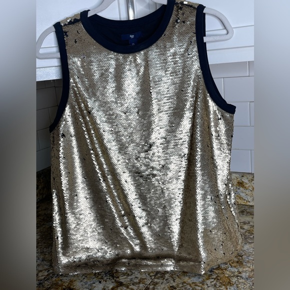 Gap Black and Gold Size Large Sequin Top - Picture 3 of 6
